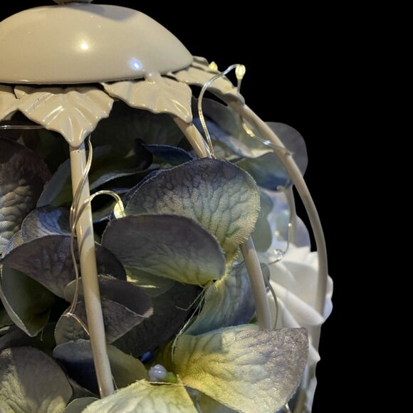 WHITE BIRDCAGE -- Centerpiece, Blue Hydrangeas, Fairy Lights, Wedding, Shower - Picture 9 of 9